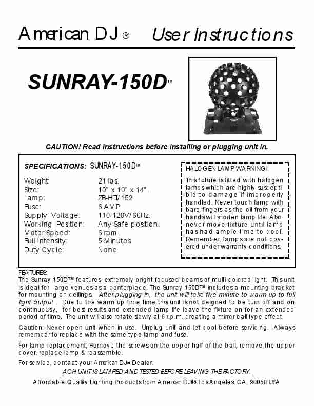 American DJ DJ Equipment Sunray-150D-page_pdf